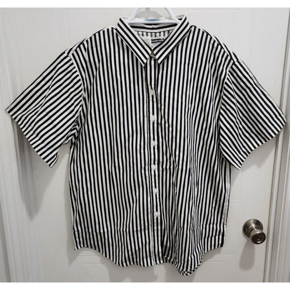 VTG Panhandle Slim Western Black White Striped Grunge Shirt Size Large USA Made‎